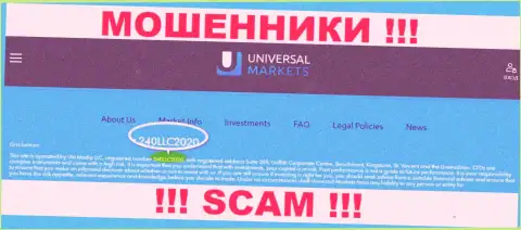 Universal Markets мошенники всемирной интернет сети !!! Их регистрационный номер: 240LLC2020
