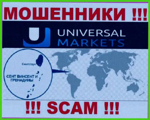Компания Universal Markets имеет регистрацию довольно далеко от слитых ими клиентов на территории Сент-Винсент и Гренадины