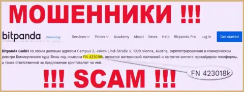 FN 423018k - это номер регистрации мошенников Bitpanda, которые НЕ ВОЗВРАЩАЮТ ФИНАНСОВЫЕ СРЕДСТВА !!!
