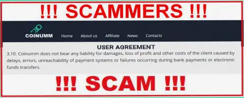 Coinumm Com fraudsters are not liable for client losses