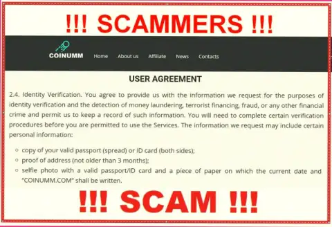 Coinumm Com Scammers collecting personal data from the clientage
