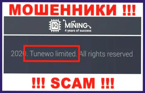 Мошенники IQMining пишут, что Tunewo Limited управляет их лохотронном