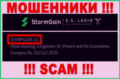 Данные об юр лице StormGain Com - им является организация STORMGAIN LLC
