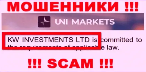 Руководителями UNIMarkets является компания - KW Investments Ltd