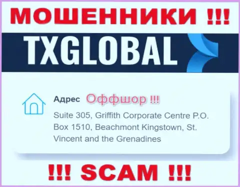 Добраться до TXGlobal Com, чтоб вернуть депозиты нельзя, они зарегистрированы в оффшорной зоне: Suite 305, Griffith Corporate Centre P.O. Box 1510, Beachmont Kingstown, St. Vincent and the Grenadines