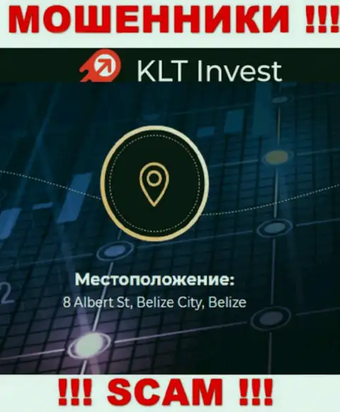 Невозможно забрать денежные средства у KLT Invest - они засели в офшоре по адресу 8 Albert St, Belize City, Belize