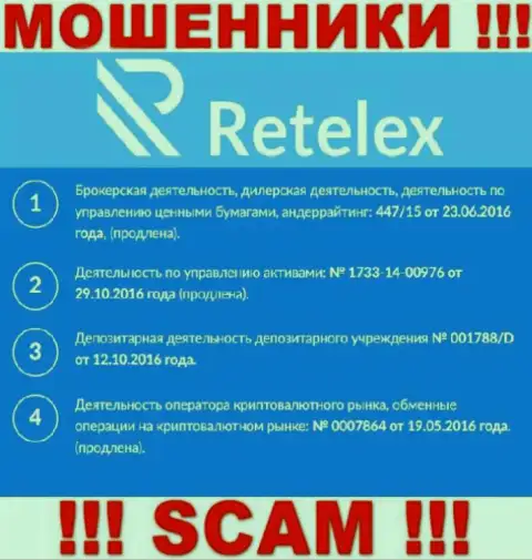 Retelex, запудривая мозги реальным клиентам, опубликовали на своем сайте номер их лицензии на осуществление деятельности