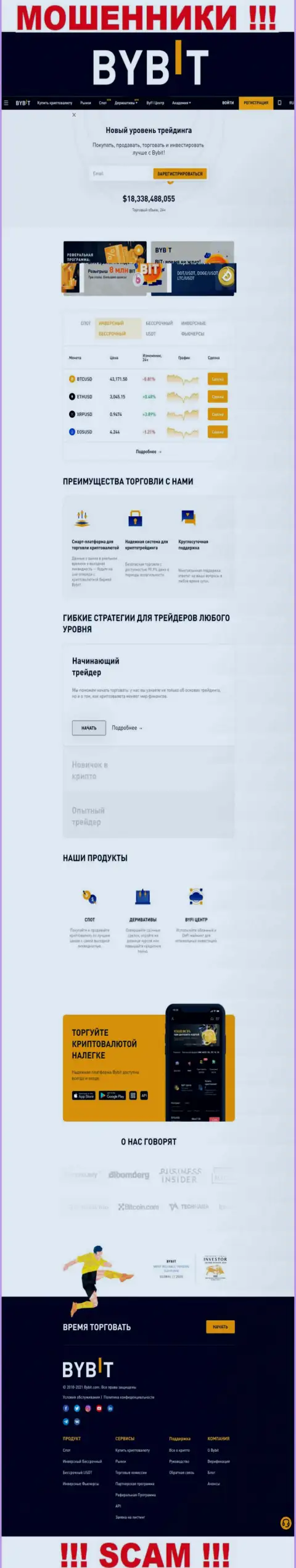 Главная страница официального веб-сервиса кидал БайБит