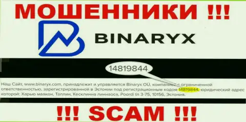 Binaryx не скрывают регистрационный номер: 14819844, да и для чего, грабить клиентов номер регистрации не мешает