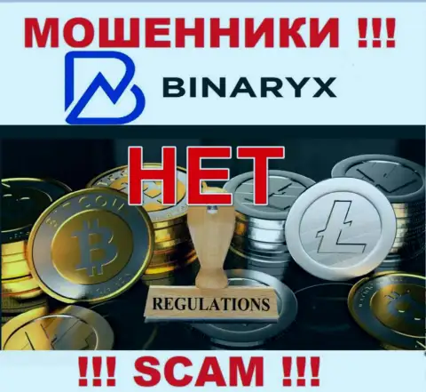 На web-сайте мошенников Binaryx OÜ нет информации о регуляторе - его попросту нет