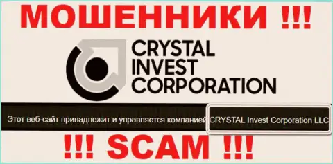 На официальном web-сайте Crystal Invest Corporation махинаторы написали, что ими владеет CRYSTAL Invest Corporation LLC