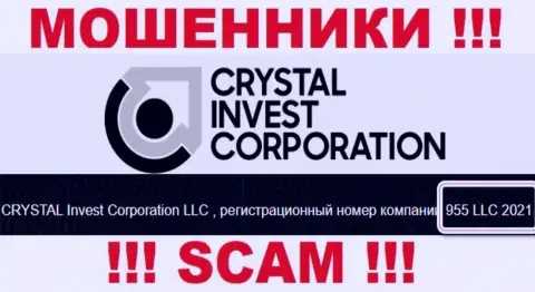 Номер регистрации компании CrystalInvestCorporation, скорее всего, что и липовый - 955 LLC 2021