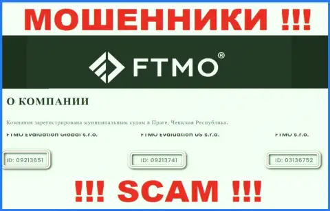 Контора FTMO указала свой регистрационный номер на своем официальном информационном сервисе - 09213651