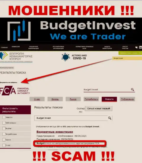 Информацию об регуляторе конторы BudgetInvest Org не найти ни на их сайте, ни в инете