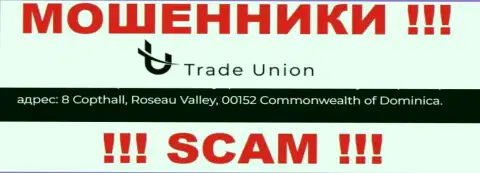 Все клиенты Trade Union однозначно будут оставлены без копейки - указанные интернет-обманщики сидят в офшорной зоне: 8 Copthall, Roseau Valley, 00152 Dominica