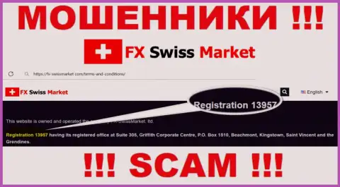 Как представлено на официальном информационном ресурсе аферистов FX-SwissMarket Com: 13957 - это их рег. номер