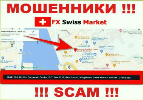 Организация FX SwissMarket указывает на сайте, что находятся они в оффшоре, по адресу: Suite 305, Griffith Corporate Centre, P.O. Box 1510,Beachmont Kingstown, Saint Vincent and the Grenadines