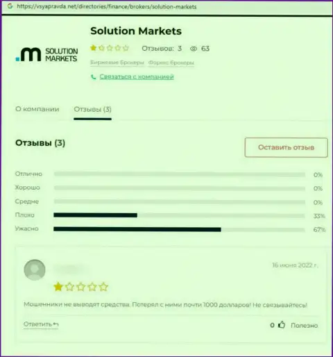 Солюше Маркетс - это жульническая организация, которая обдирает своих клиентов до последнего рубля (отзыв)