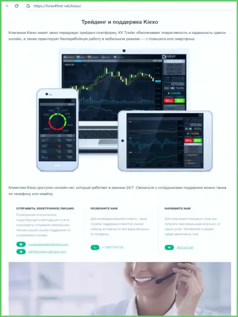 Об услугах команды отдела техподдержки брокерской организации Kiexo Com в обзорном материале на сайте форекс4фри нет