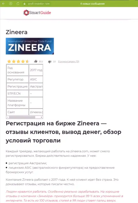 Обзор условий для спекулирования дилинговой организации Zineera, рассмотренный в статье на веб-портале смартгайдс24 ком