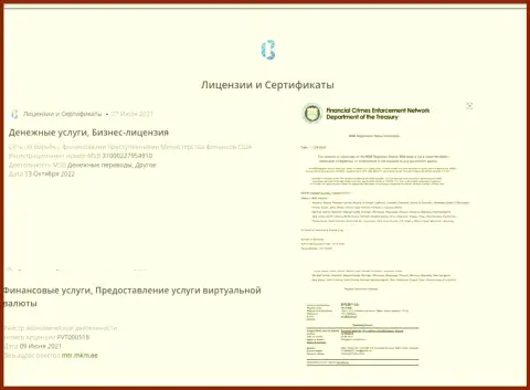 Лицензионные документы и сертификаты, которые имеются у интернет-компании BTCBIT OÜ