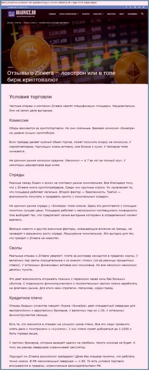 Условия для трейдинга, рассмотренные в обзорной публикации на ресурсе Roadnice Ru