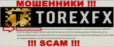 Юридическое лицо, владеющее мошенниками TorexFX - это Торекс ФХ 42 Маркетинг Лтд